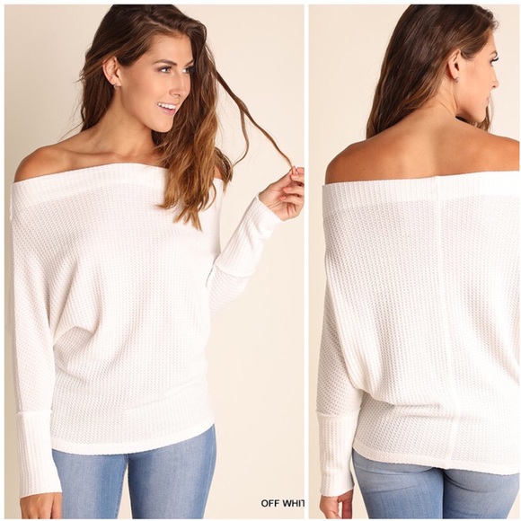 Tops - Off White Knit Off Shoulder Batwing Top